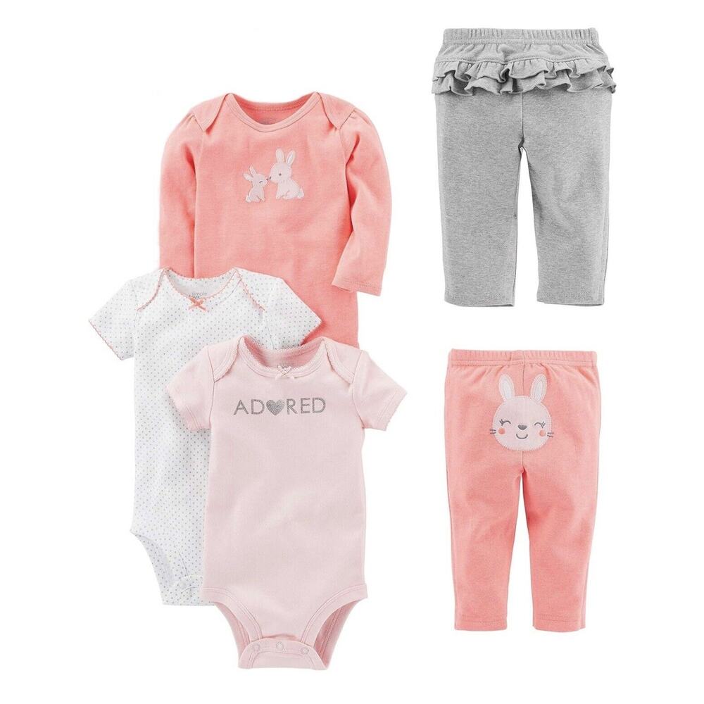 Baby Girl Toddler 5-Piece Outfit Set Cotton Pink ADORED Bodysuit Pants NWT 18M